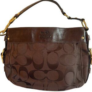 VINTAGE Shoulder bag - 12657 Chocolate Brown Canvas Signature Logo Zoe Hobo Tote